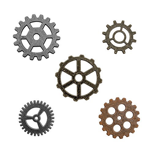 Tim Holtz Idea-ology Gadget Gears Embellishments 5/Pack, Antique Metal Finishes in Nickel, Brass, Copper (TH93297)