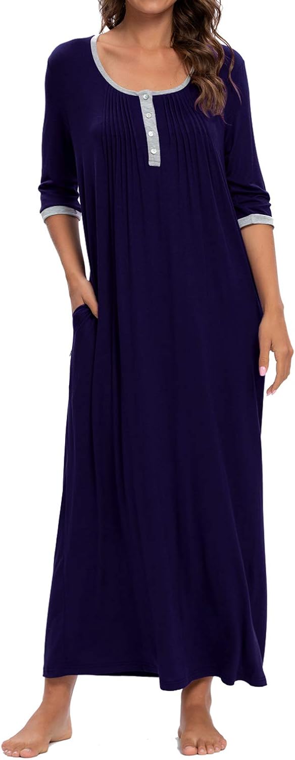 MINTLIMIT Womens Sleep Shirt Henley V Neck Sleepwear Nightshirts Short