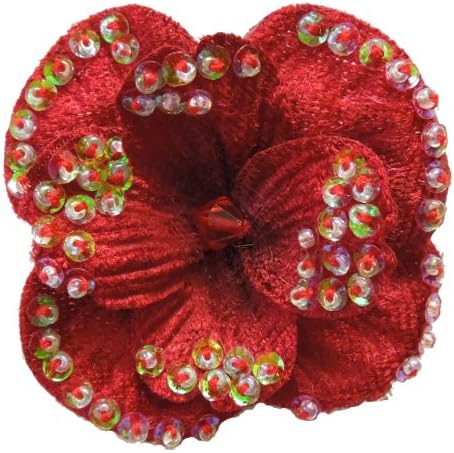 6 pieces of 2-1/2 inch velvet hydrangea, irridencent sequins and seed beads embellished, color red.