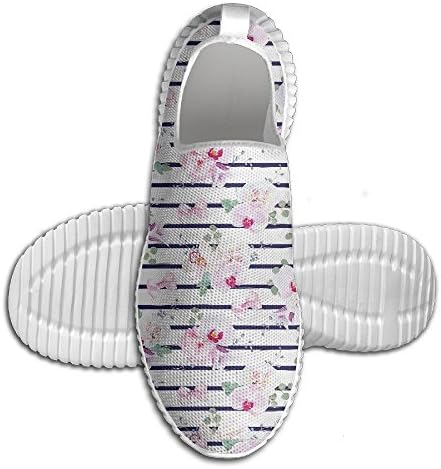 Woman Mans Spring Bouquets On Stripes Orchid Peony Bell Flowers Feminine Men Running Shoes Walking Lightweight Casual Athletic Sneakers Breathable
