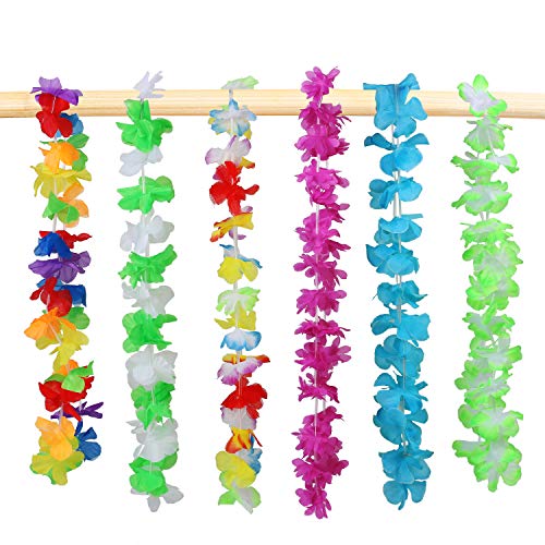 CXWILL Hawaiian Leis 60 Counts Tropical Hawaiian Luau Flower Leis for