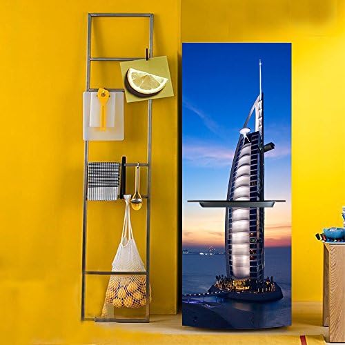 HHYS BX035 DIY 3D Refrigerator Door Sticker Self Adhesive Waterproof Dubai Sailboat Hotel Landscape Painting,60X150cm(23.6''X59'')