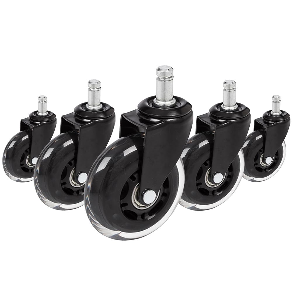 hjh OFFICE Rolo Skate 729404 Office Chair Castors Black/Transparent 5 x Hard Floor Castors 11 mm x 75 mm without Brake
