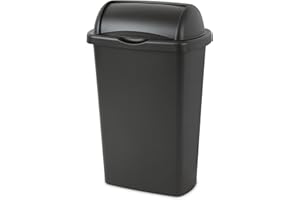 LOVINGSTAR Solid Color 13.3 Gal Touch Top Plastic Trash Can, Spring Loaded Lid Garbage Bin for Kitchen,Home, Bedroom, Bathroom,Office & Slim Space-Saving (Black)