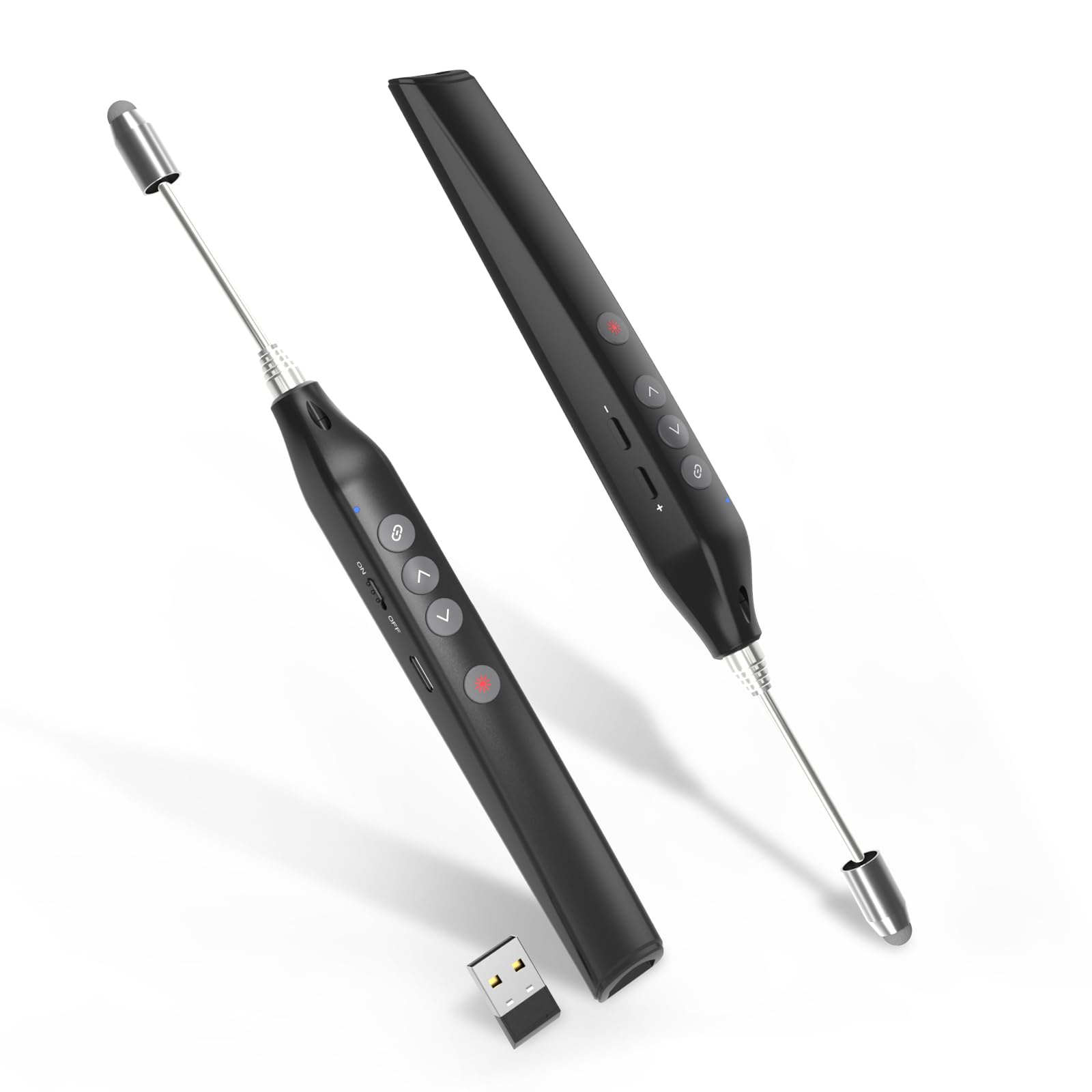 Presentation Clicker with Extendable Teacher Pointer: Wireless Presenter Board Pointer, Rechargeable PowerPoint Remote Clicker with Marker/Volume Control/Hyperlink