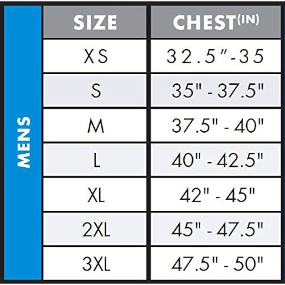o neill men's reactor uscg life vest size chart