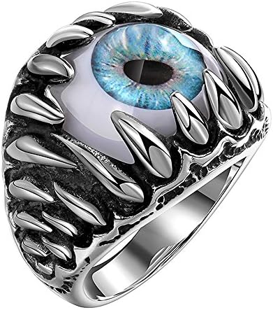 Men's Stainless Steel Gothic Skull Dragon Claw Evil Devil Eye Biker Ring Size 10
