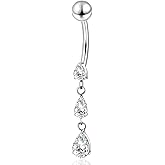 WOLAYI Titanium Belly Button Rings, 14G Curved Navel Piercing Jewelry, Shiny CZ Internally Threaded Cute Dangle Belly Ring Banana Curved Barbell for Women Men