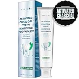 Aprilis Activated Charcoal Whitening Toothpaste, Natural Teeth Whitener with Mint Flavor, Removes Bad Breath and Coffee Stains, Fluoride & Peroxide Free, 3.5 oz