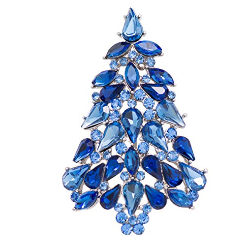 Multicolor Crystals Rhinestone Brooch Women Jewelry Christmas Tree Broaches Pins Christmas Gifts P5458 (Blue)