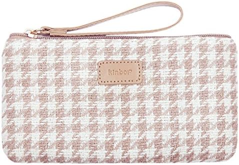 Lucky Cion Zipper Pen/Cion/Phone Clutch Purse Handbags Wallet(8"×4")-Beige Grid DTB6232