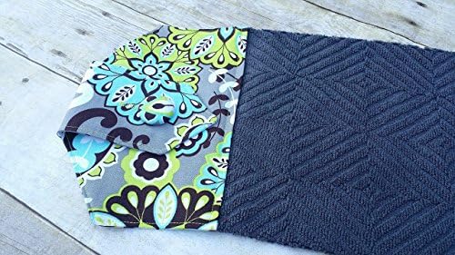 Blue and Green Floral Fabric Topped Textured Gray Hanging Towel perfect for Kitchen or Bathroom
