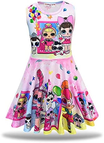 Little Girls Casual Dress Sleeveless Digital Printing Pageant Party Birthday Dress for Doll Surprised