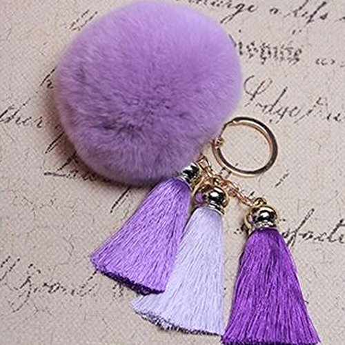Spritech(TM) Cute Fashion Car Bag Key Chain Accessary Rabbit Fur Plush Key Ring Tassels Pendant for Handbag Knapsack Purple