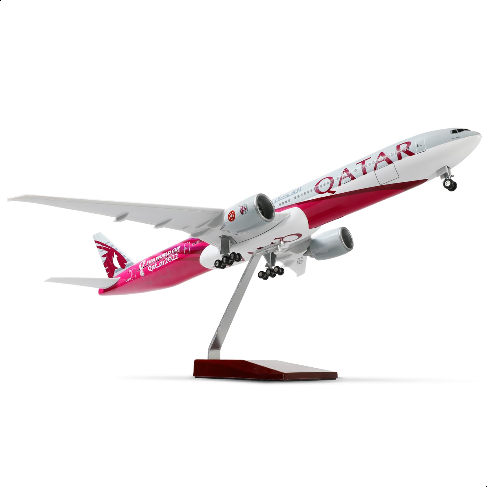 QIYUMOKE 1/150 Boeing777-300ER Qatar 18.5 inchs Large Model Diecast Airplane Model Kits with Stand for Aviation Enthusiast Gift A7-BEB (World Cup Commemorative Livery)