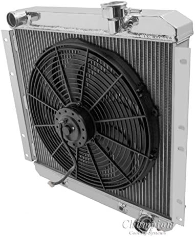 4 Row Aluminum Replacement Radiator & 16" Fan for 1958-1984 Toyota Land Cruiser. Engine applications: 3.9, 4.2, V6 - Radiator Manufactured By Champion Cooling Systems, Part Number: 180