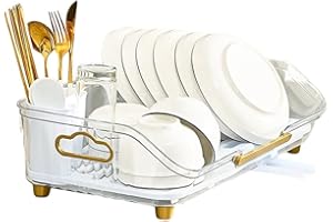 Plate Drying Rack with Automatic Drainage System, Dish Organizer for Kitchen Cabinet or Countertop Storage, Rustproof Drainer