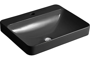 KOHLER K-2660-1-7 Vox Rectangle Vessel Above-Counter Bathroom Sink with Single Faucet Hole, Black Black