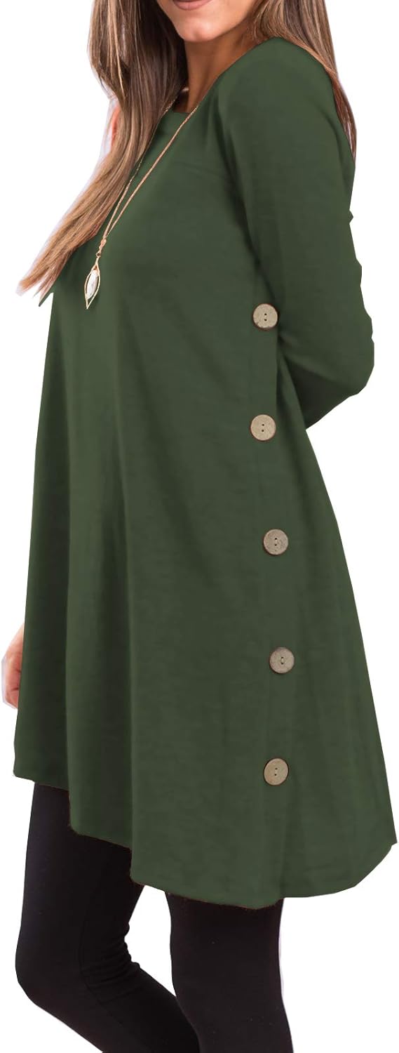 iGENJUN Women's Long Sleeve Scoop Neck Button Side Sweater Tunic Dress at  Women’s Clothing store