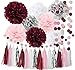 Graduation Party Decorations Burgundy Silver 2024/Maroon Silver Paper Artificial Flowers Tassels Garland Fall Bridal Shower Decorations Burgundy Pink Silver Wedding Fall Birthday Party Decorations