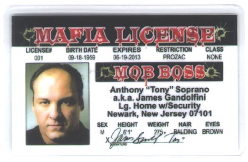 Tony Soprano Mob Boss - Soprano Fun Fake ID License
