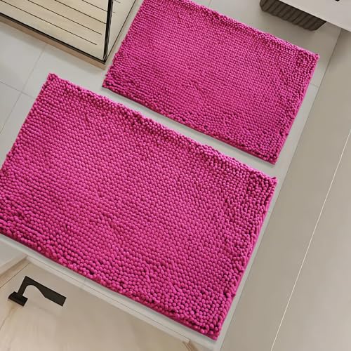 Flotstiga Bathroom Rugs Sets 2 Piece,Super Absorbent Soft,Thick,Machine Washable Chenille Bath Mat,Non Slip Toilet Floor Rug,Bath Mats for Bathroom,16x24 Plus 20x32 Shape,Rose