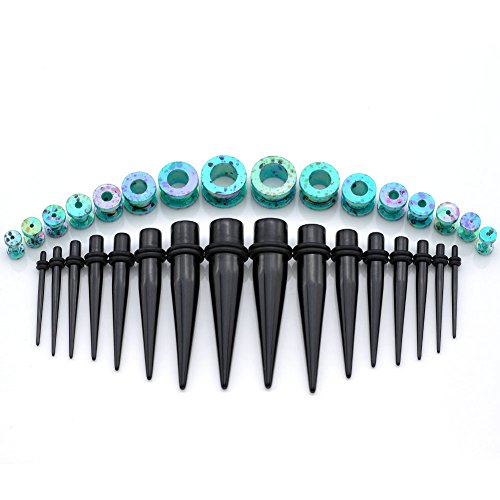 Piercingj 32pcs 12g-1/2" (2-12mm) black acrylic ear tapers s…
