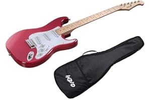 Monoprice Cali Classic Electric Guitar - Wine Red, 6 Strings, Double-Cutaway Solid Body, Right Handed, SSS Pickups, Full-Range Tone, With Gig Bag, Perfect for Beginners - Indio Series