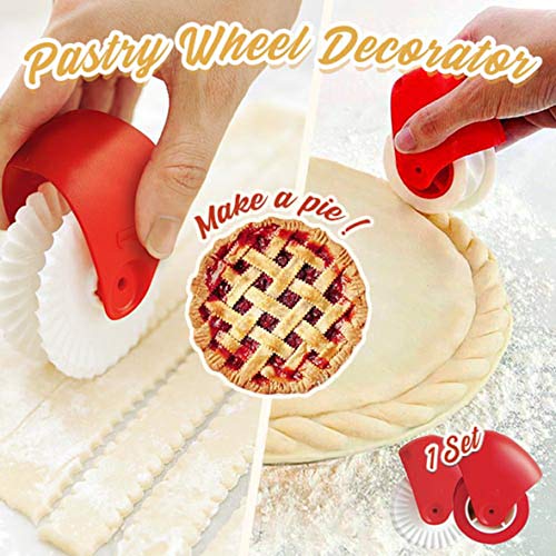 Weite 2 Pieces Pastry Wheel Decorator and Cutter Set for Beautiful Pie Crust, Durable Pizza Pastry Pie Lattice Decoration Cutters Tool for Pies, Waffles and Dough Cookies (Red)