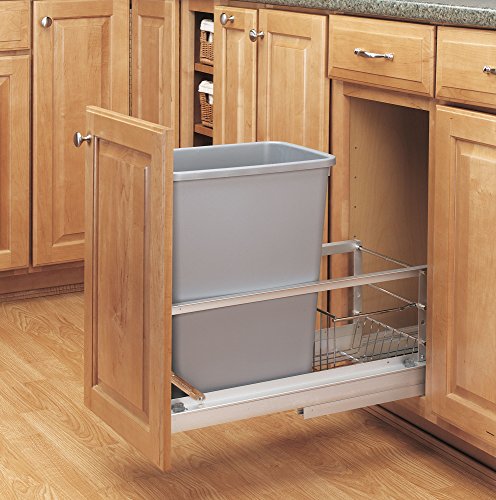 Rev-A-Shelf - 5349-15DM-117 - Single 35 Qt. Pull-Out Brushed Aluminum and Silver Waste Container