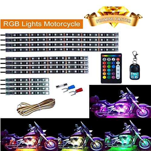 12Pcs Motorcycle LED Light Kit Strips Multi-Color Accent Glow Neon Ground Effect Atmosphere Lights Lamp with Wireless Remote Controller for Harley Davidson Honda Kawasaki Suzuki (Pack of 12)