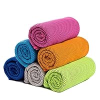 LANSHULAN 6-Pack Evaporative Cooling Towel Set,40"x12" Snap Cooling Towel for Sports, Fitness, Gym, Yoga, Pilates, Travel, Camping (6-Pack)