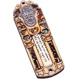 Star of David & Hamesh Hand Mezuzah with Israel Gemstones - 3 Layers Wooden Mezuzah (10cm or 4 inches)
