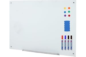 TrailBlaze Frameless Magnetic Glass Whiteboard – Large Tempered Glass, Magnetic, Wall Mount – Mark-Resistant, Modern Whiteboa