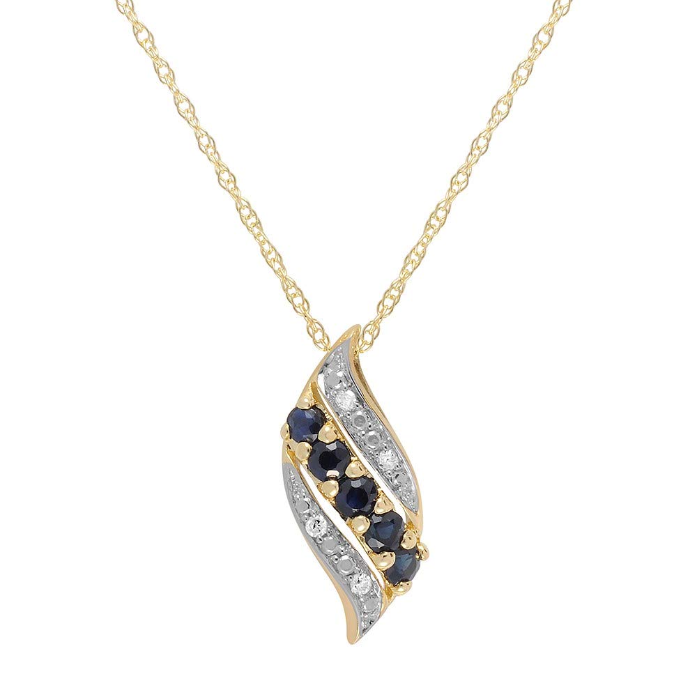 Ivy Gems 9ct Yellow Gold Sapphire and Diamond Wave Pendant & Fine Gauge 18" / 46cm Chain