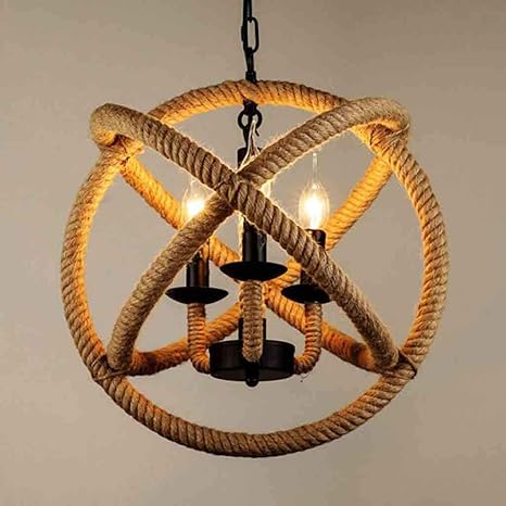 Amazon Com Ceiling Light With 3 Flames In Vintage Look With Hemp