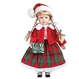 Women's Santa Hat Christine Christmas Porcelain Doll, Red