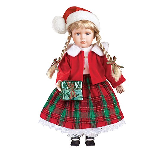 Women's Santa Hat Christine Christmas Porcelain Doll, Red
