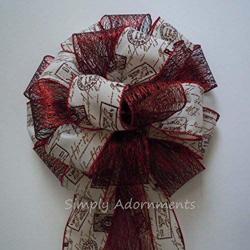 10" Vintage Postage Christmas Bow Tree Topper Bow US postage Christmas Tree Bow Rustic Winter Holidays Decor Door Hanger Christmas Wreath Bow