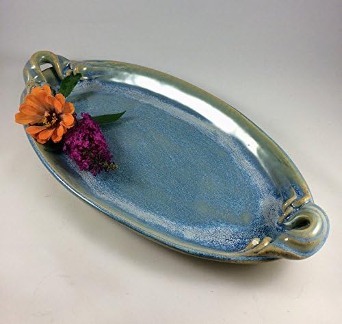 Ceramic Oval Platter, Asparagus Platter in Opal Blue