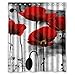 Beautiful Vintage Red Poppy Flower Ink Painting Shower Curtain 60x72 inches