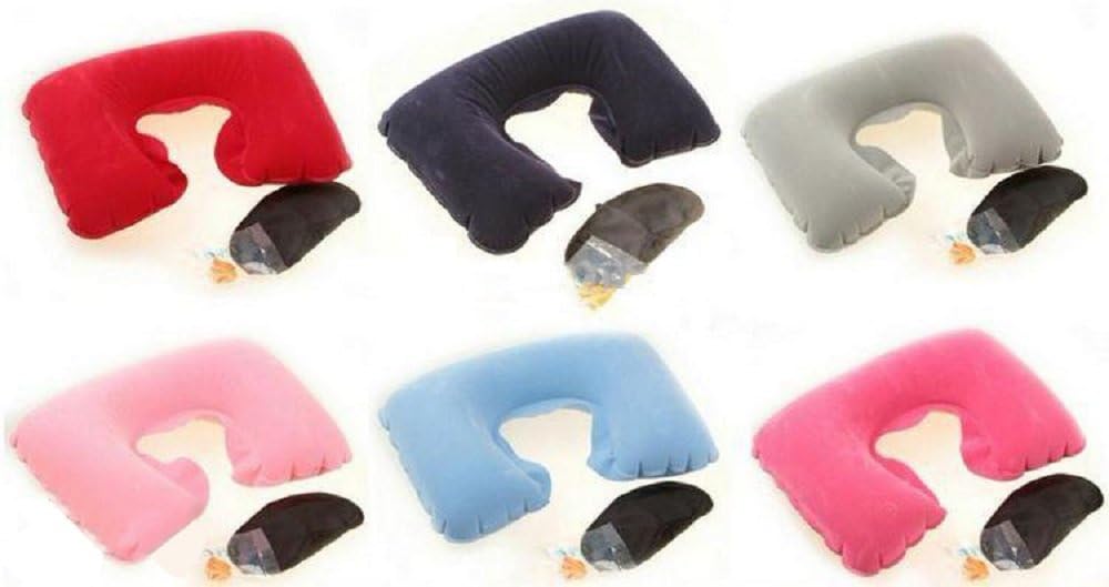 DiaCom - 3in1 OUTDOOR CAMPING CAR AIR LUXURY TRAVEL SET - SUEDE INFLATABLE NECK NECK PILLOW CUSHION SUPPORT+EYE SHADE MASK BLINDER+EAR PLUGS+FREE UPGRADE TO CHARCOAL EYE SHADE!!! (PINK)