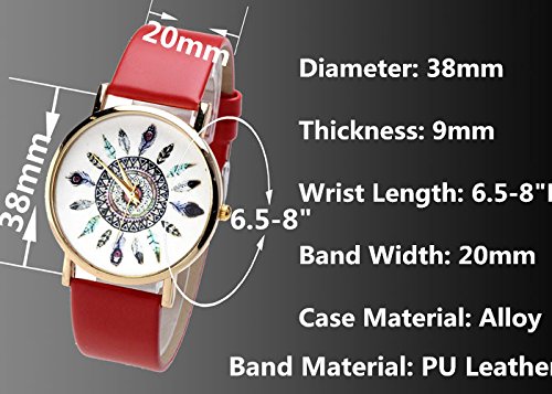 JSDDE - Montre Quartz Mixte Plume de Paon Bracelet en PU Cuir Blanc