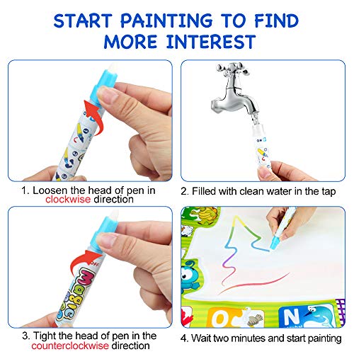 Mummed Water Doodle Replacement Pen Water Drawing Painting pens Watermark Stamp Seal for All Doodle Mats Drawing Painting Boards (4 Pens, 6 Stamp Seals, 1 Plate) - Thumbnail 2