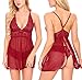 Ababoon Women Sexy Halter Open Back Lingerie Sheer Lace Chemise Backless Sleepwear (XXL, Red)
