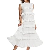 KEOMUD Women's Summer Tiered Layered Maxi Dress Stylish Sleeveless Ruffled Flowy Long Dress with Pockets