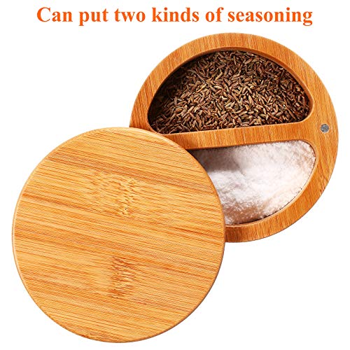 Salt Box Salt Keeper Bamboo Salt and Pepper Box Container, Salt Cellar