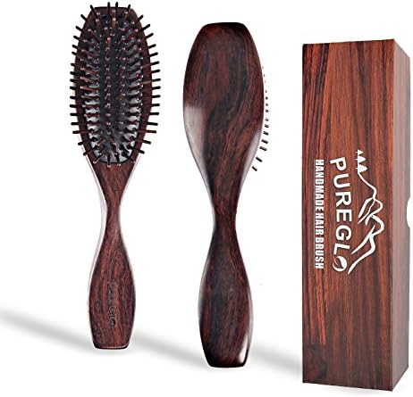 Natural Black Sandalwood Hair Brush - pureGLO Wooden Bristle Anti-Static Detangling Hairbrush for Men Women and Kids - Reduce Hair Breakage and Split Ends