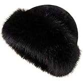 Womens Winter Faux Fur Bucket Hat, Warm Faux Mink Plush Hat Fluffy Fisherman Fuzzy Bucket Hat Russian Hat for Outdoor