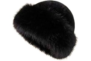 HEFLASHOR Womens Winter Faux Fur Bucket Hat, Warm Faux Mink Plush Hat Fluffy Fisherman Fuzzy Bucket Hat Russian Hat for Outdoor